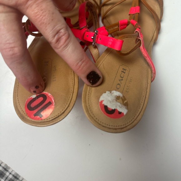 ‼️CLEARANCE!!! Couch Tan Strappy Neon Orange Strap Lana Leather Skinny Heel 10‼️ - Picture 16 of 16